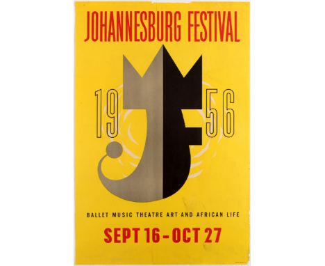 Original vintage advertising midcentury modern poster Johannesburg Festival Ballet Music Theatre Art and African Life Sept 16