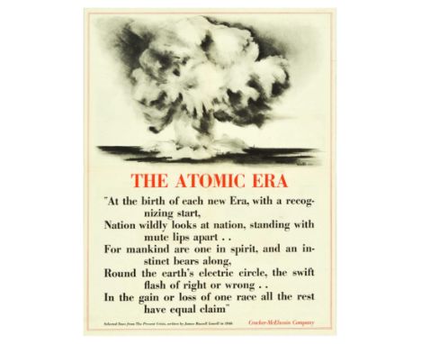 Original vintage propaganda poster featuring an illustration of an explosion of an atomic bomb, with selected lines from The 