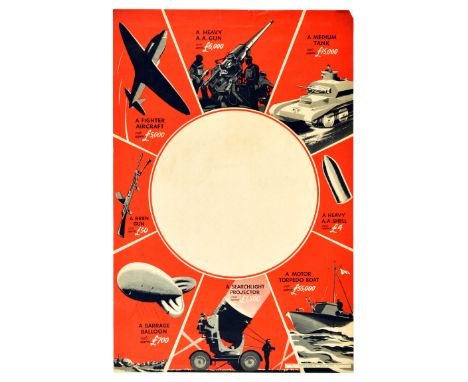 Original vintage World War Two poster marking war weapon prices - a fighter aircraft, a heavy A.A. gun, a medium tank, a heav