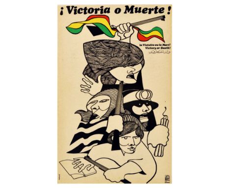 Original vintage propaganda poster Victoria o Muerte! Victoure ou la Mort! Victory or Death!, featuring an illustration of pe