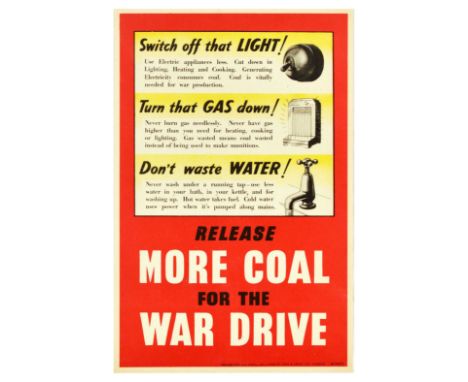 Original vintage World War Two poster - Switch off that LIGHT! Use Electric appliances less. Cut down in Lighting, Heating an