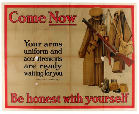 Original vintage WWI Propaganda Poster - Come Now Be Honest With Yourself, with a Quote from Lord Kitchener speaking at Guild