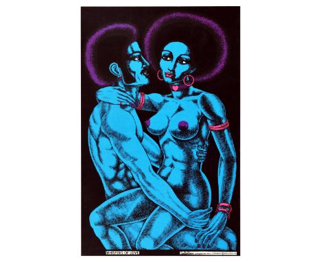 Original vintage advertising poster Whispers of Love featuring a psychedelic blue black and purple colour intimate image of a