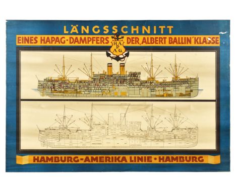Original vintage advertising poster issued by the Hamburg-Amerikanische Packetfahrt-Actien-Gesellschaft (HAPAG) or Hamburg-Am