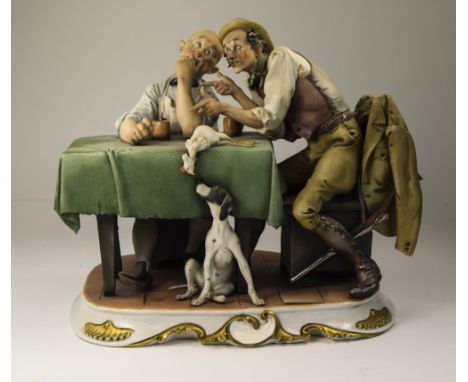 Capodimonte - Fine Signed and Early Humorous Group Figure ' Hunting Tales ' La - Caccia. Artist Signed Giuseppe - Cappe. c.19