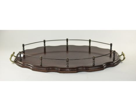 Shaped Oval Twin Handled Gallery Tray, Brass Mounts. Decanter/ glasses stand.