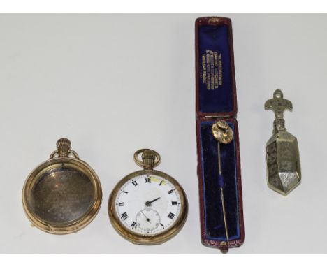 Small Mixed Lot Comprising An Open Faced Pocket Watch, Pocket Watch Case, Eastern Brass Scent Bottle And A Victorian Yellow M