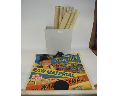 A Collection Of 9 Original Posters To Include Military 'You Have The Salvage, We Want It', x8 In To War Campaign Scrap Metal 