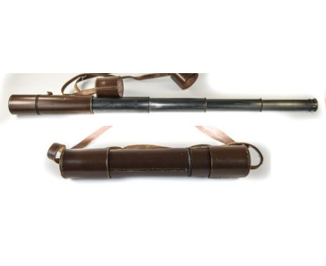 Dolland of London Superb Vintage Brass 4 Drawer Spotters Stalking Telescope, with Original Leather Case and Straps. Length Fu