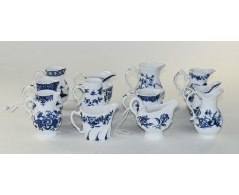 Royal Worcester 20th Century Collection of Blue and White Cream Pitchers Designs of 18th / 19th Century Worcester Jugs, Made 
