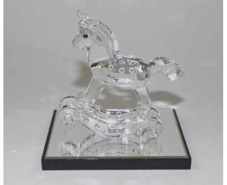 Swarovski Silver Crystal Rocking Horse, Made From Clear Crystal with Black and Blue Eyes, Theme Group - When We Were Young. D
