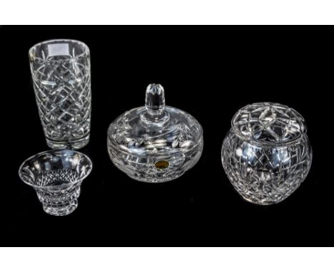 A Collection of Cut Glass Items ( 4 ) In Total. Includes 1/ Waterford Cut Crystal Small Bowl. 2/ Awiercie Polish Lead Crystal