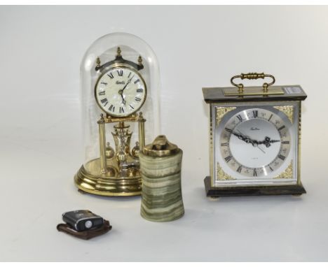 Small Mixed Lot Comprising Kundo West German Anniversary Clock, Ronson Onyx And Brass Table Lighter, Ronson Lighter And A Bra