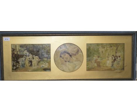 Hermann Vogler After The Artist Highlighted Print, Central Circular Classical Image Depicting A Maiden And Cherub Between 2 F