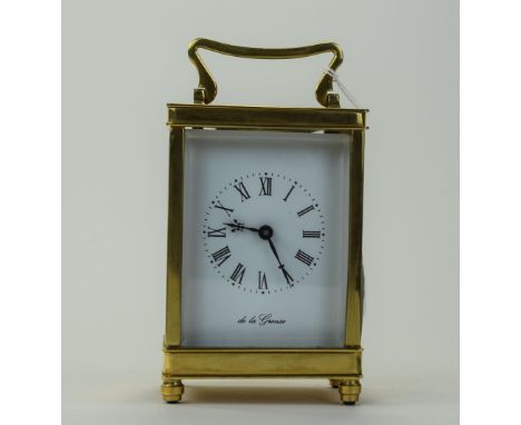 De La Grense English Brass Carriage Clock, with Visable to Escapement, Bevelled Glass Panels. 5 Inches High, Excellent Condit