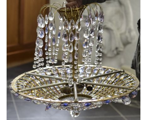 Modern Decorative Ceiling Light, Decorated with Glass Drops. Together with a large modern canvas print.