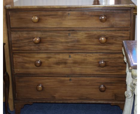 Victorian Mahogany Chest Of Drawers. Four Long Graduating Drawers, Raised On Bracket Feet. Height 41 Inches, Width 43 Inches,