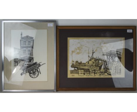 Gary Sergeant One Framed Lithograph And One Framed Screen Print, One Signed in Pencil, Old Town Lithograph 3/20 Signed And Da