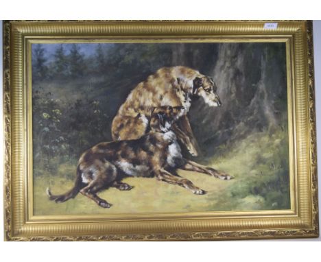 Graham Isom (b.1945) Oil On Canvas, Depicting Two Wolfhounds In A Woodland Setting, Signed Bottom Right. 20 x 30 Inches. Broa