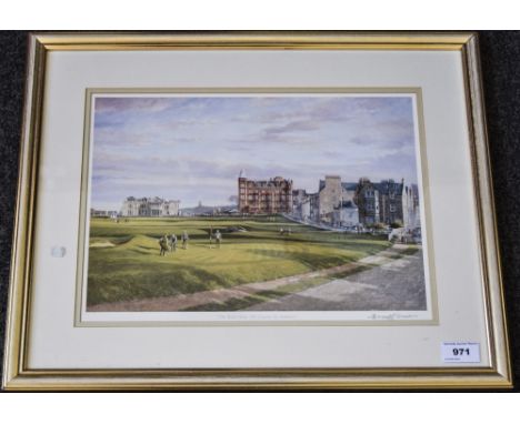 Framed Bob Willington Print Depicting The Old Course St Andrews. Pencil Signed to the Margin. Mounted and Framed Behind Glass