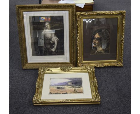 Framed Victorian Engraving Depicting A Classical Maiden, Signed To The Margin In Pencil, 18x15 Inches, Gilt Moulded Swept Fra