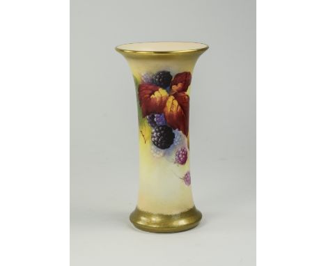 Royal Worcester Hand Painted Bud Vase ' Fallen Fruits - Berries ' Decoration. Signed Kitty Blake. Overall Condition Is Good. 
