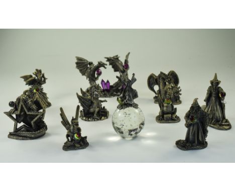Tudor Mint Pewter and Crystal Set Figures by Mark Locker. ( 10 ) Figures In Total. Comprises 1/ Dragon of The Stars. 2/ Wizar