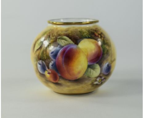 Royal Worcester Hand Painted Small Bulbous Shaped Vase ' Fallen Fruits ' Design. Signed, Date 1953. 2.75 Inches High. Excelle