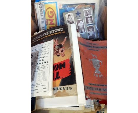 Quantity of Speedway magazines and speedway ephemera dating from the 1940's and 50's and boxing including the magazine The Ri