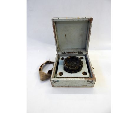Compass in a fitted case, marked to side 'Canoe Compass Patt.9628' (damaged) 