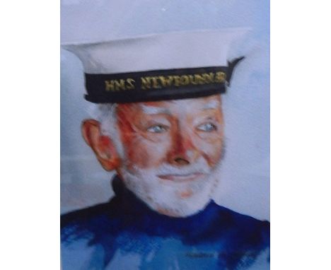 Harris W Mann (20th century) Watercolour "HMS Newfoundland", head and shoulders portrait of a sailor, signed lower right, 18c