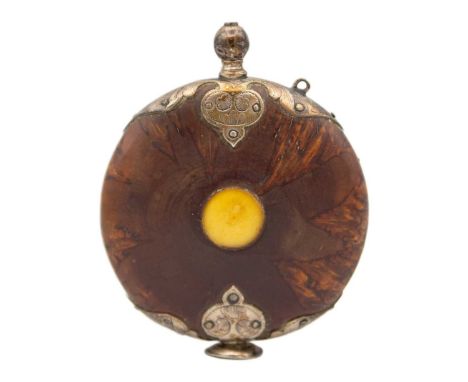 An 18th-century Scandinavian burr wood snuff flask, silver mounted. The foot of the flask with engraved initials, dated 1739,