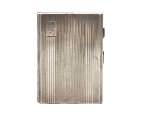 A George VI silver cigarette case. With engine turned decoration, Birmingham 1944, length 12.5cm, 6.83 oz.