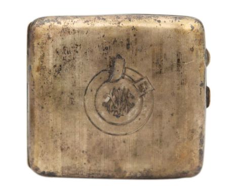 A George V silver engine turned cigarette case. Birmingham 1915, length 9cm, 3.34 oz.