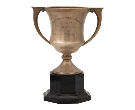 Silver darts trophy cup with a stand. by James Fenton & Co.  Birmingham hallmark 1939, height 15.8cm, weight 8.773oz. 