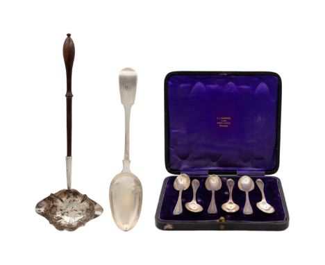 A selection of silver flatware. Including a set of six teaspoons, boxed, hallmarked London 1912, by Josia Williams &amp; Co, 