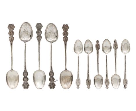 Chinese silver - A set of six demitasse figural spoons and a set of five teaspoons by Taihua. The demitasse spoons with figur