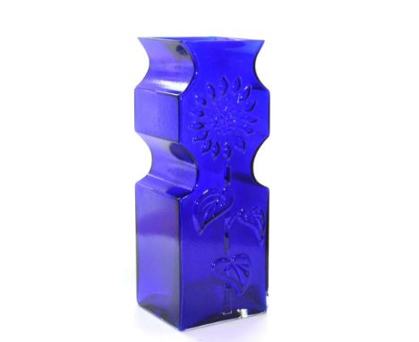 A Dartington Marguerite Floor Vase, after a design by Frank Thrower, model FT35, in cobalt blue, produced in 1994, etched DAR