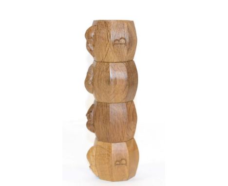 Four Robert ''Mouseman'' Thompson Oak Napkin Rings, each with carved mouse signature, each monogrammed B, 5cm; and A Bob ''Wr