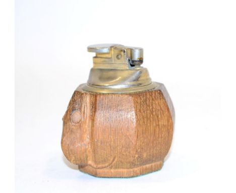 A Robert ''Mouseman'' Thompson Oak Table Lighter, of octagonal form, with carved mouse signature, 8cm