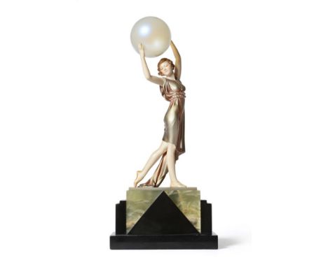 Johann Philipp Ferdinand Preiss (German, 1882-1943): ''Lighter than Air (Ada May)'' A Silvered and Patinated Bronze and Ivory