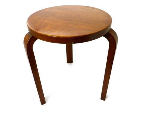 A Bent Birch Stool, Model No.60, by Alvar Aalto for Finmar, on three L legs, with label FINMAR LTD DESIGN REG.787811-19 PATEN