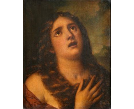 Manner of Guido Reni (1575-1642)  Penitent Magdelene  Oil on canvas, 51.5cm by 41.5cm   Contained in a carved and pierced woo