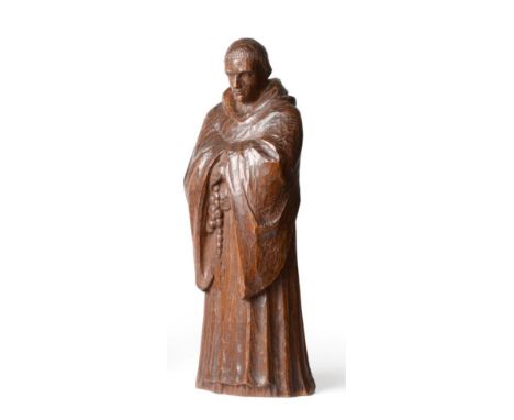 A 1930's Robert ''Mouseman'' Thompson Carved Oak Statue of a Monk, unmarked, 34cm See illustration  Provenance: The Order of 