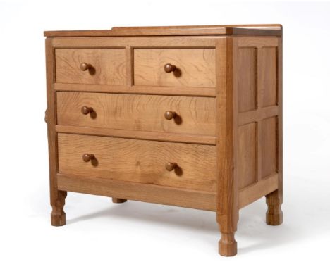 A Robert ''Mouseman'' Thompson Oak Chest of Drawers, with raised upstand, above two short over two long drawers, on four octa