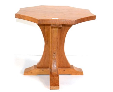 A Robert ''Mouseman'' Thompson Oak Octagonal Coffee Table, on a cruciform base, with carved mouse signature, 47cm