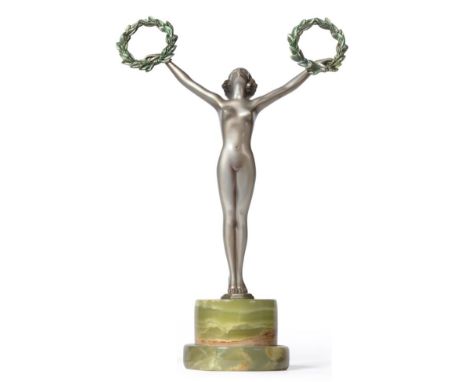 Josef Lorenzl (Austrian, 1892-1950): ''Allegory of Victory'' A Silvered and Cold-Painted Bronze Figure, circa 1925, modelled 