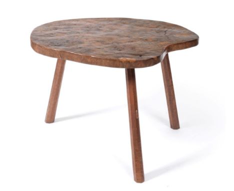 A Robert ''Mouseman'' Thompson Burr Oak Table, on three octagonal legs, with carved mouse signature, 102cm wide, 73cm high Se