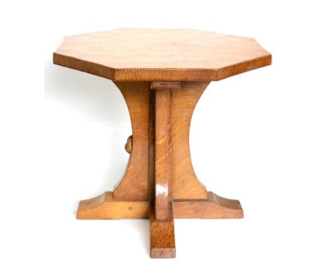 A Robert ''Mouseman'' Thompson Oak Octagonal Coffee Table, on a cruciform base, with carved mouse signature, 46.5cm