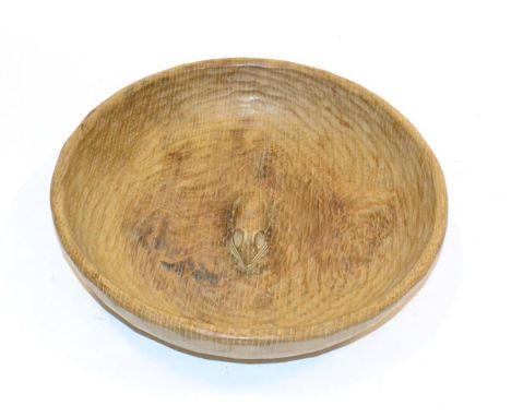 A Robert ''Mouseman'' Thompson Oak Circular Fruit Bowl, with carved mouse signature to the interior, 29cm diameter